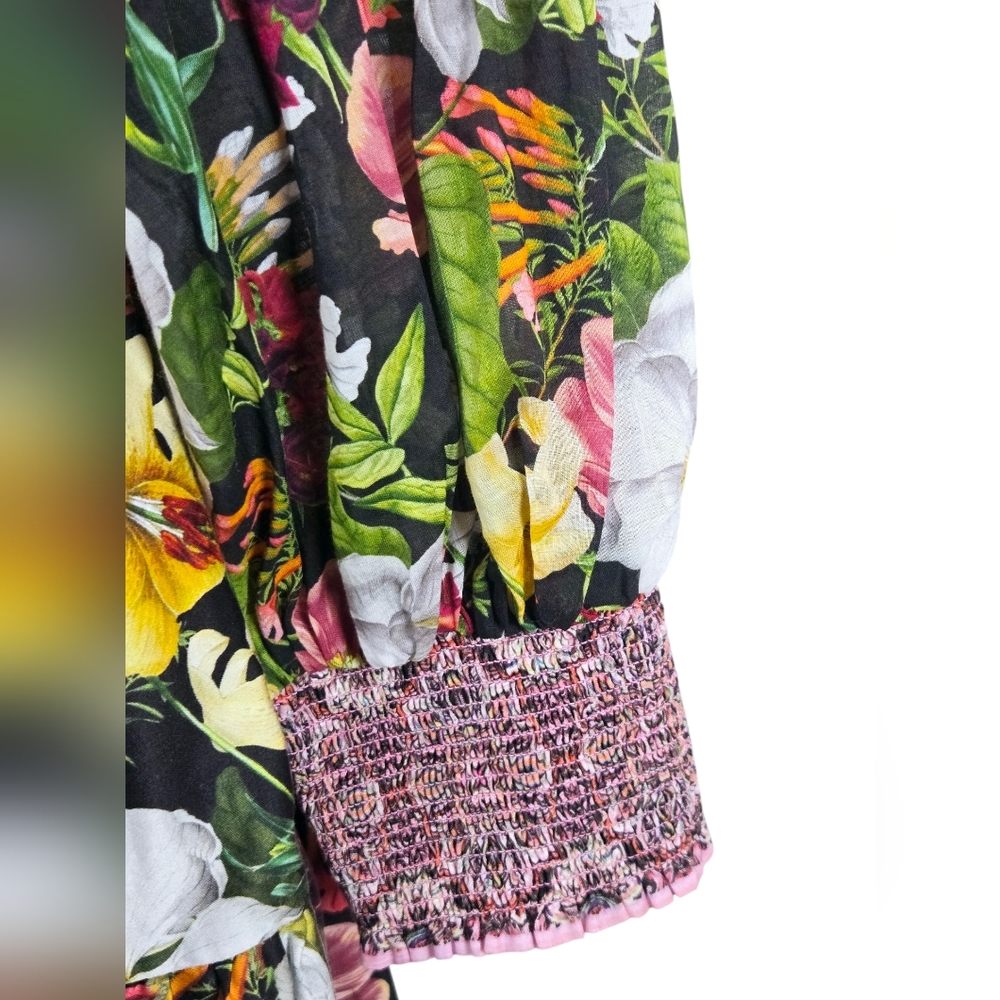 Alice + Olivia Black Floral Mini Dress with White, Yellow & Pink Blooms - Picture 5 of 15